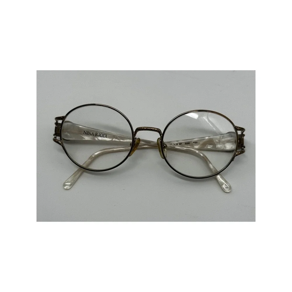 Vintage Nina Ricci‎ Round Eyeglasses Frames Gold Tone Designer Glasses